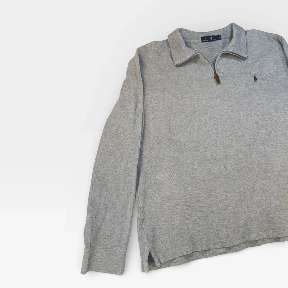 Polo Ralph Lauren Mens Gray 100% Cotton Quarter-Zip Pullover Sweater LARGE